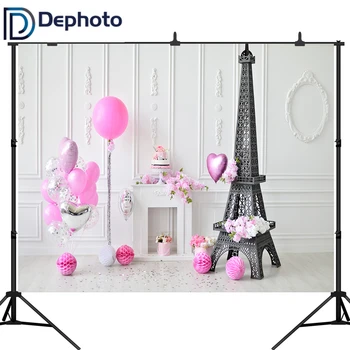 DePhoto 1st Birthday Party Backdrops for Photography Pink Balloon Cake Eiffel Tower Photo Background Baby Shower Photo Booth
DePhoto 1st Birthday Party Backdrops for Photography Pink Balloon Cake Eiffel Tower Photo Background Baby Shower Photo Booth
