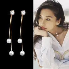 EK249 elegantes Pendientes Flecos 2019 mujeres largo pendiente CZ perla colgante cadena serpiente borla pendiente nupcial boda joyería(China)