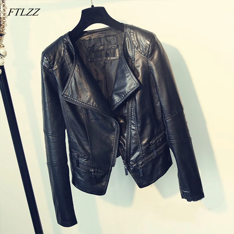 FTLZZ Women Pu Leather Jacket Spring Autumn Short Jackets Female Turn-down Collar Outerwear Black Slim Faux Soft Leather Coat
FTLZZ Women Pu Leather Jacket Spring Autumn Short Jackets Female Turn-down Collar Outerwear Black Slim Faux Soft Leather Coat