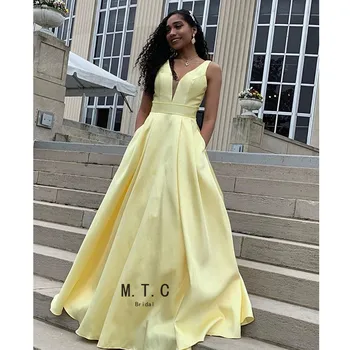 2019 Charming Yellow Long Evening Dress With Bows Backless A Line Pockets Floor Length Arabic Prom Gowns Robe De Soiree Cheap
2019 Charming Yellow Long Evening Dress With Bows Backless A Line Pockets Floor Length Arabic Prom Gowns Robe De Soiree Cheap