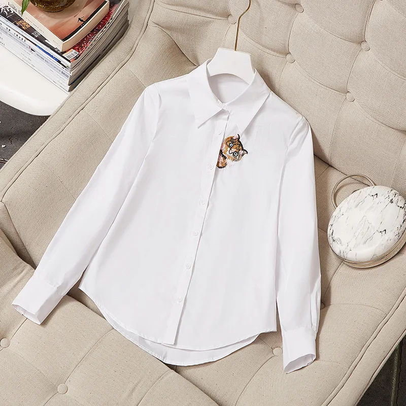 Women girls cute cat kitty embroidery white cotton shirts preppy style fashion brief tops blouse new 2019 spring summer
Women girls cute cat kitty embroidery white cotton shirts preppy style fashion brief tops blouse new 2019 spring summer