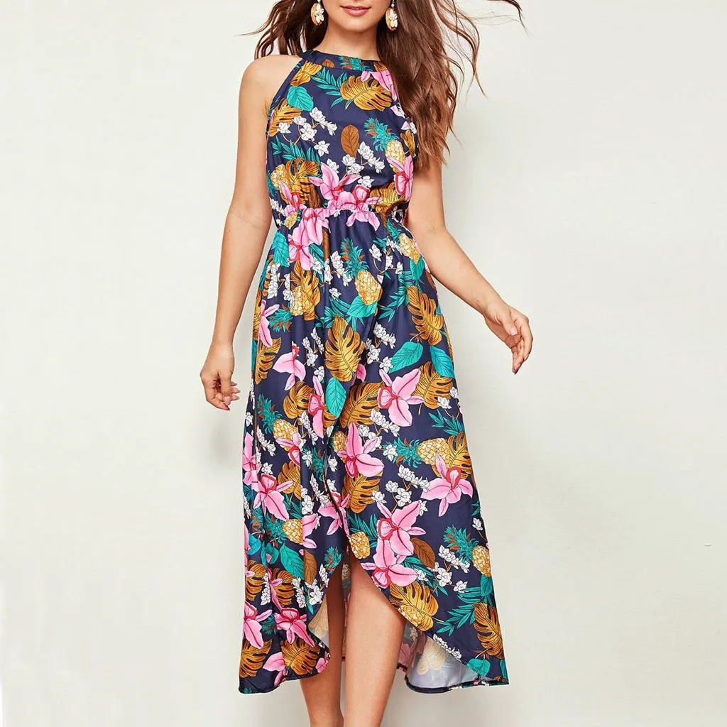 Tropical Palm Leaves Print Mid-Calf Dress Summer Women Sleeveless Halter Dress Casual Female Holiday Beach Dress
Tropical Palm Leaves Print Mid-Calf Dress Summer Women Sleeveless Halter Dress Casual Female Holiday Beach Dress