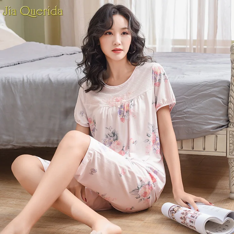 Fashion Pajama Sets Women Two Pieces Sleep Wear Summer Shorts Pj Set Cotton Pijama Mujer Elegant Lace Applique Floral Printing
Fashion Pajama Sets Women Two Pieces Sleep Wear Summer Shorts Pj Set Cotton Pijama Mujer Elegant Lace Applique Floral Printing
