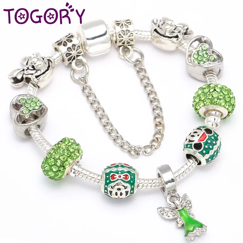 TOGORY Newest Style Silver Color Charm Bracelet With Green Beads Mickey Pendant DIY Brand Bracelet For Women Kids Jewelry Gift
TOGORY Newest Style Silver Color Charm Bracelet With Green Beads Mickey Pendant DIY Brand Bracelet For Women Kids Jewelry Gift