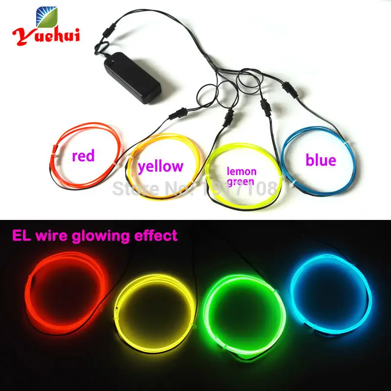 1.3mm 1Meter 4pcs EL wire electroluminescent wire light flexible LED neon cold light For clothes toys/craft Glow Party Supplies 10