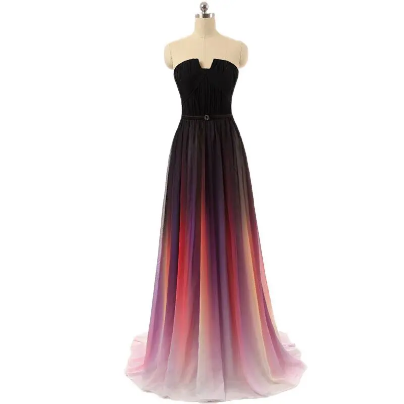 

L012 Vestidos Lily Collins de Chiffon Prom Dress Evening Dress Strapless with Pleats Women Ombre Red carpet Dress 2015