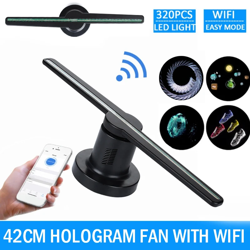 

3D Hologram Projector Fan Holographic Player Advertising Display Fan Exhibition Projector Wifi 224 LEDs Funny 42cm Lamp