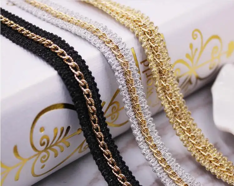 1yd Black Trim Crystal Rhinestone Beaded Applique Chain Sew On Trimming 11mm