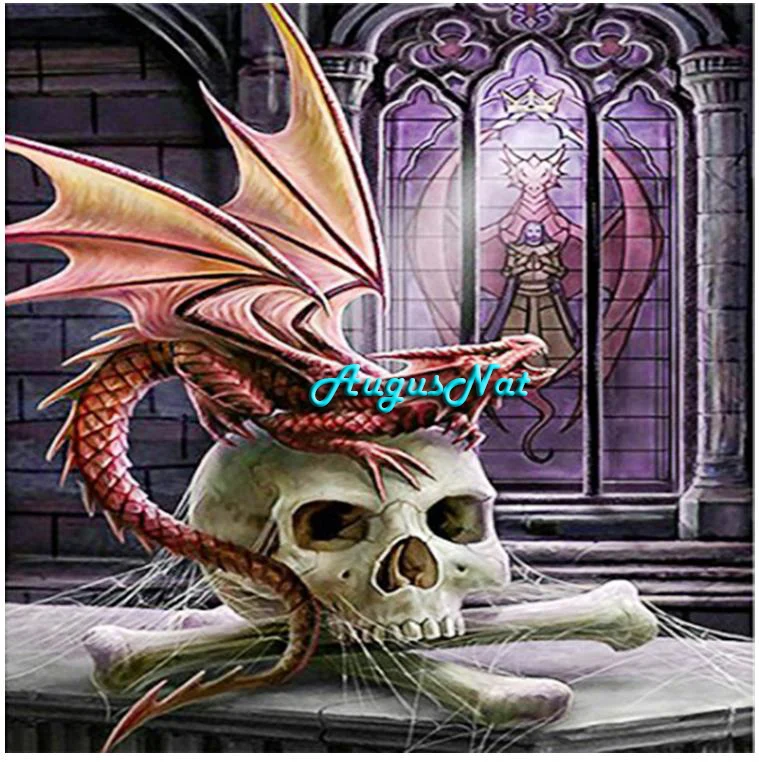 skull diamond painting full square flying dragon wall art decor halloween dotz mosaic embroidery picture craft gifts |