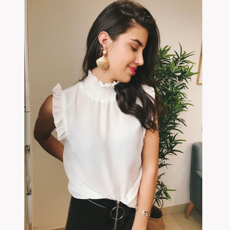 White Elegant Ruffles Blouse Women 2019 Solid Sleeveless Turtleneck Summer Shirt Womens Tops and Blouses Office Ladies Tops
White Elegant Ruffles Blouse Women 2019 Solid Sleeveless Turtleneck Summer Shirt Womens Tops and Blouses Office Ladies Tops