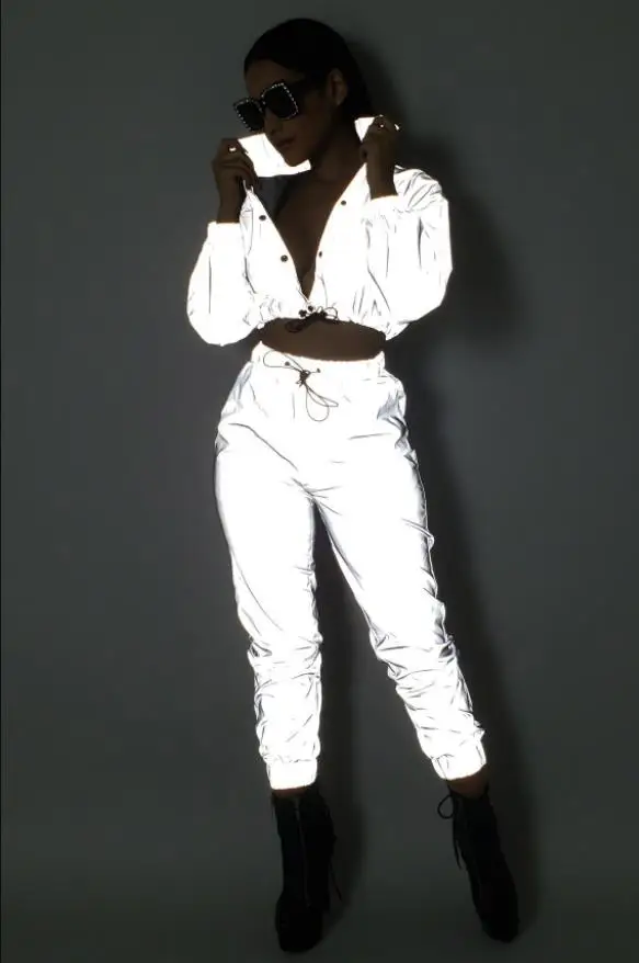 Reflective Two Piece Set Drawstring Crop Top and Pants Hip Hop Club Festival Outfit Tracksuit Joggers Suit
Reflective Two Piece Set Drawstring Crop Top and Pants Hip Hop Club Festival Outfit Tracksuit Joggers Suit