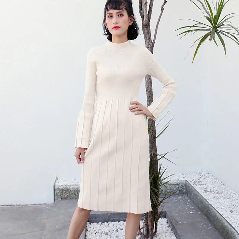 2019 New Korean version Warm knit dress Women Casual High waist Long Sleeves Knitted Vintage elegant party dress cc635
2019 New Korean version Warm knit dress Women Casual High waist Long Sleeves Knitted Vintage elegant party dress cc635