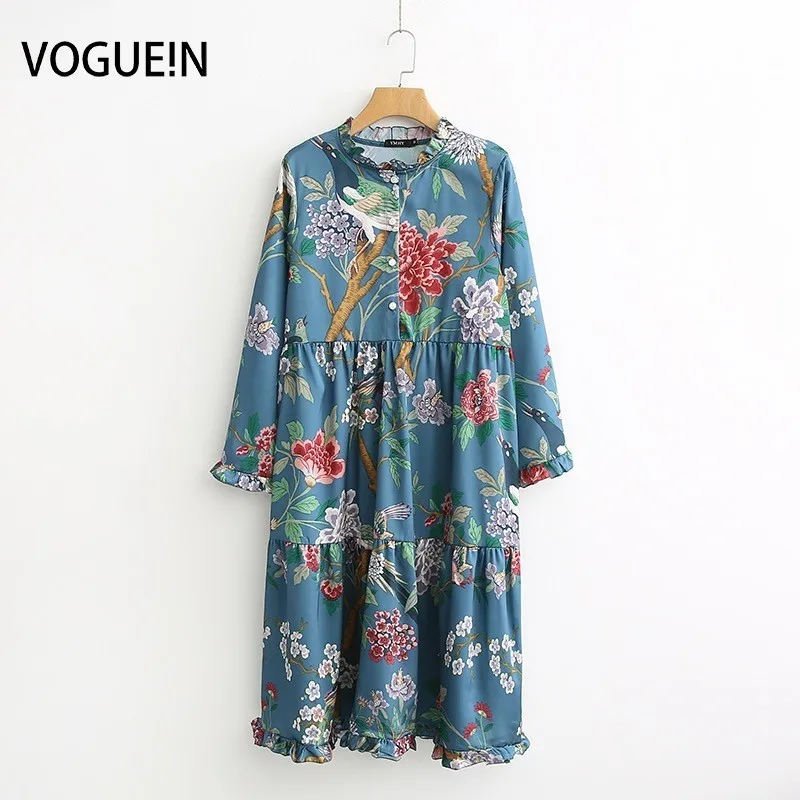 VOGUEIN New Womens Vintage Floral Birds Print Blue Ruffled Long Sleeve Midi Dress Wholesale
VOGUEIN New Womens Vintage Floral Birds Print Blue Ruffled Long Sleeve Midi Dress Wholesale