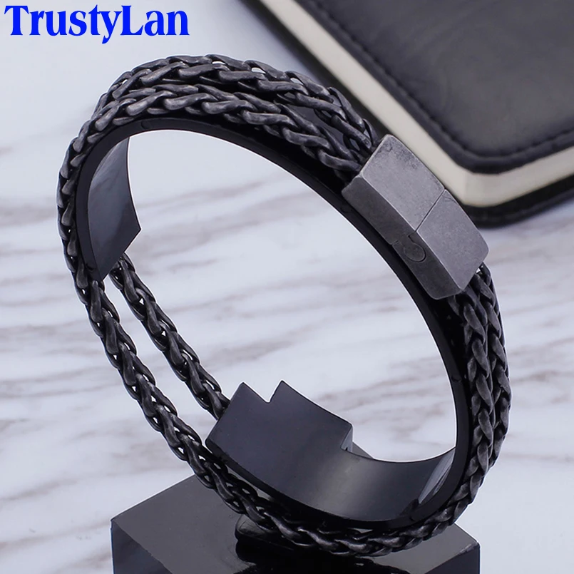TrustyLan Black Stainless Steel Men's Double Chain Bracelet Trendy Mens Bracelets & Bangles 2018 Biker Jewelry Armband Gift
TrustyLan Black Stainless Steel Men's Double Chain Bracelet Trendy Mens Bracelets & Bangles 2018 Biker Jewelry Armband Gift