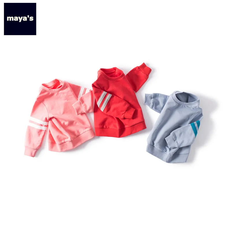Mayas/модные весенние детские толстовки в полоску Новые однотонные базовые рубашки