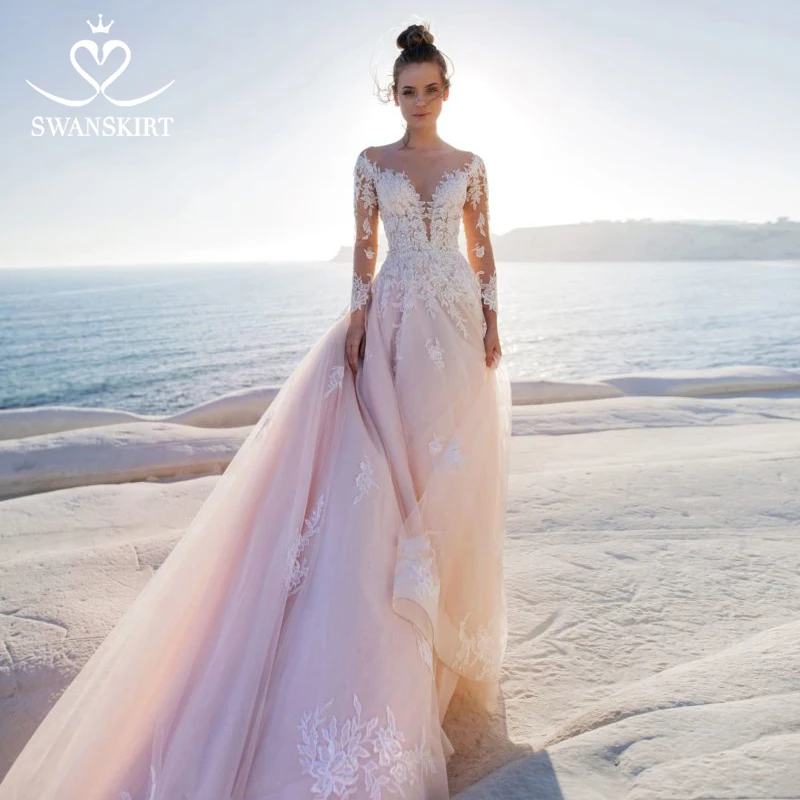 Swanskirt Long Sleeve Tulle Wedding Dresses 2019 Sweetheart Appliques Ball Gown Pink Illusion Bride Gown vestido de noiva LZ15
Swanskirt Long Sleeve Tulle Wedding Dresses 2019 Sweetheart Appliques Ball Gown Pink Illusion Bride Gown vestido de noiva LZ15