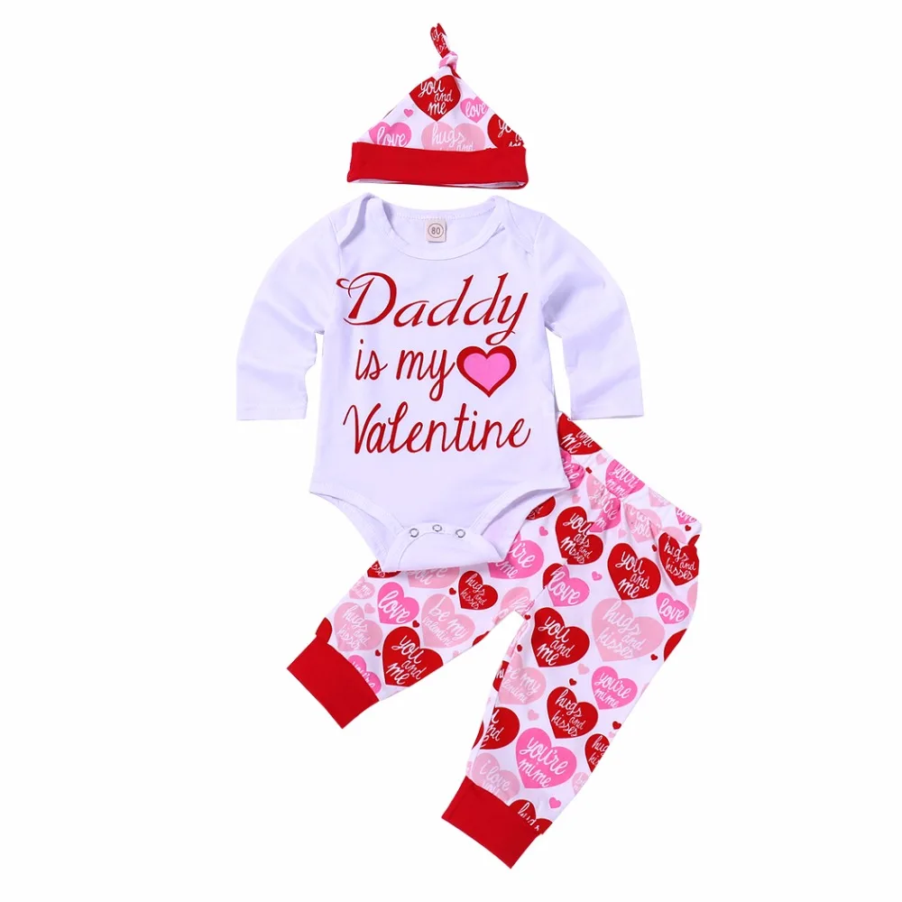 3PCS Baby Clothing Set 2018 Newborn Baby Boys Girls Letter Daddy is my Valentine Bodysuit+Pants+Hat Outfits Clothes
3PCS Baby Clothing Set 2018 Newborn Baby Boys Girls Letter Daddy is my Valentine Bodysuit+Pants+Hat Outfits Clothes