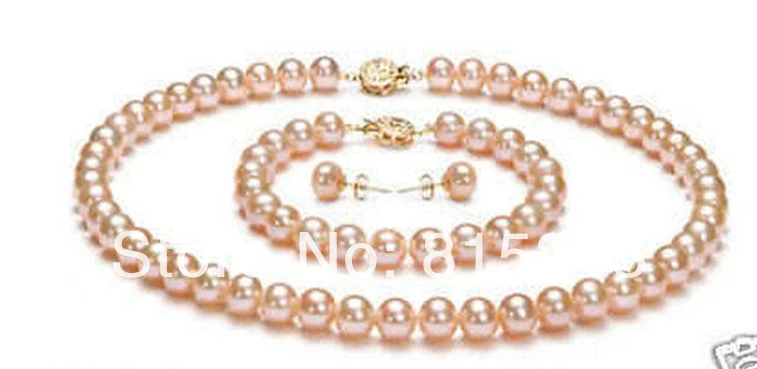ddh00841 Elegant 7-8mm Pink Pearl necklace bracelet earrings Set