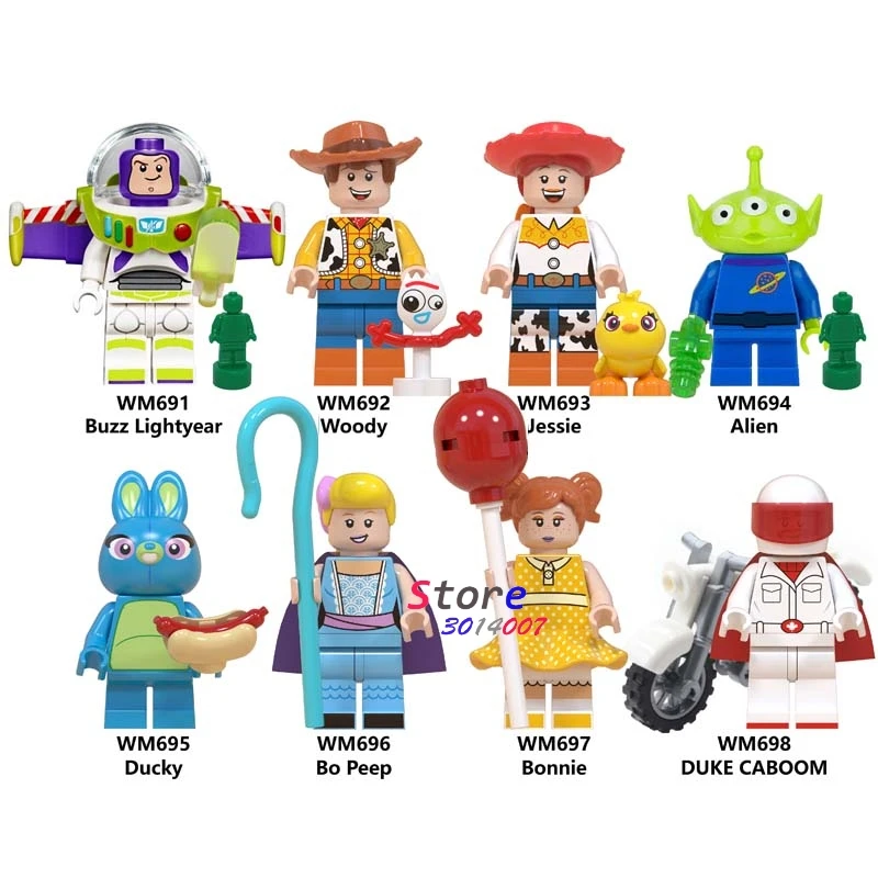 

50pcs Toy Story 4 Buzz Lightyear Woody Jessie Ducky Bo Peep Duke Caboom Alien Hamm Sonic Building Blocks for children