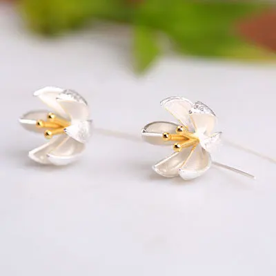 

DreamySky 925 Sterling Silver Lotus Flower Earrings For Women Christmas Gift Hot Sale Korean Earrings Pendientes Brincos Bijoux