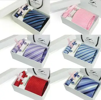 Gift Box 100% Silk ties Men's Ties Necktie Plaid Stripe Mans Tie Clip Neckties Wholesale 6pcs/set +breastpin+kerchief
Gift Box 100% Silk ties Men's Ties Necktie Plaid Stripe Mans Tie Clip Neckties Wholesale 6pcs/set +breastpin+kerchief