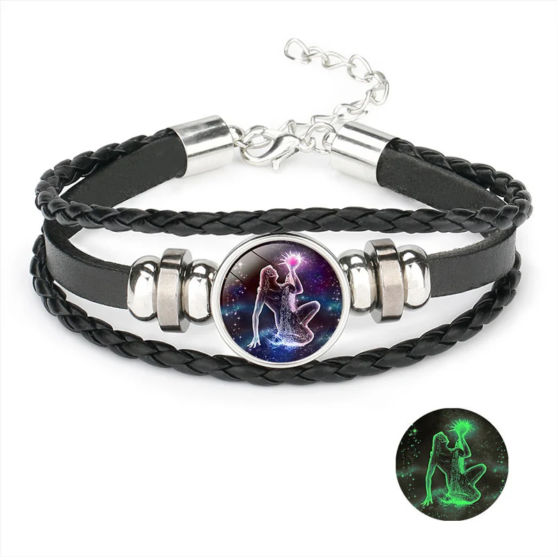 NIUYITID Luminous 12 Constellation Bracelet For Women Men Braided Leather Rope Braclet Horoscope Adjustable Jewelry Dropshipping (12)