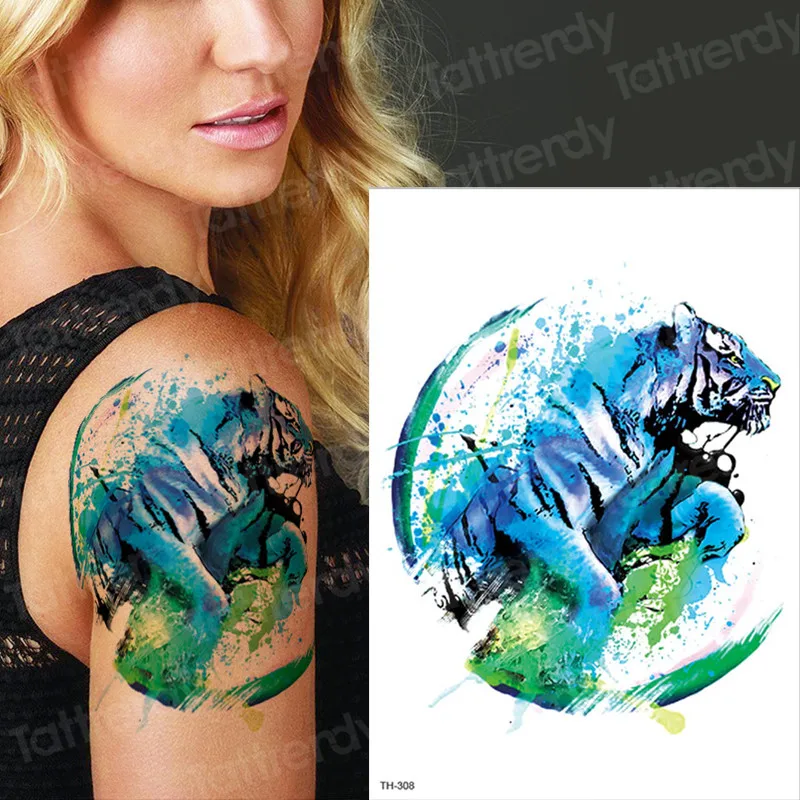 temporary tattoo arm sleeves women tattoos water color sexy tatoo & body art tiger wolf snake watercolor tatto fake big | Красота и