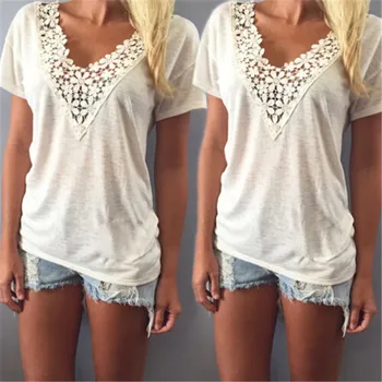 Women Summer Style Deep V Neck Thin Shirt Lace Neck Casual Loose Short Sleeve Blouse Tank Tops Shirt Hot Sale
Women Summer Style Deep V Neck Thin Shirt Lace Neck Casual Loose Short Sleeve Blouse Tank Tops Shirt Hot Sale