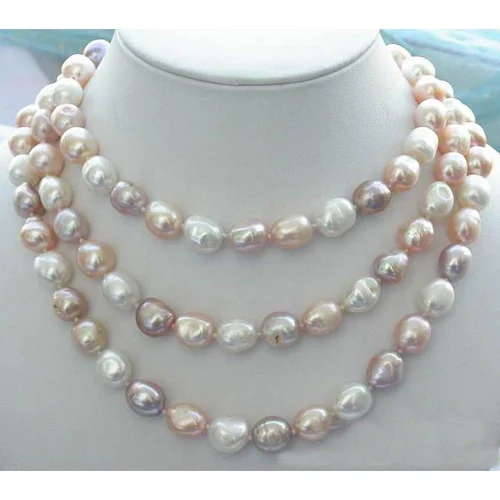 

New Arriver Real Pearl Jewellery,50'' AA9-13MM Multicolor Baroque Freshwater Cultured Pearl Necklace,Perfect Women Birthday Gift