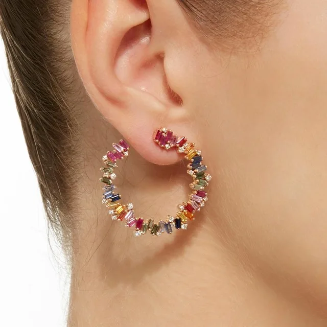2019 Luxury Gold color round circle geometric stud earring Baguette rainbow colorful cz paved fashion trendy jewelry for women
2019 Luxury Gold color round circle geometric stud earring Baguette rainbow colorful cz paved fashion trendy jewelry for women