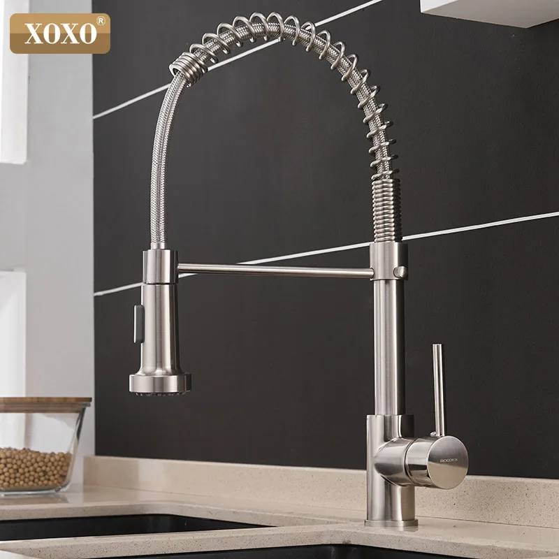 

XOXO Kitchen Faucet Pull Out Cold and Hot Brushed Nickel Torneira Rotate Swivel 2-Function Water Outlet Mixer Tap 1343A-S