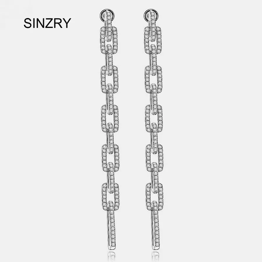 

SINZRY Luxury statement earrings cut cubic zircon micro paved circle to circle chain long earrings for women