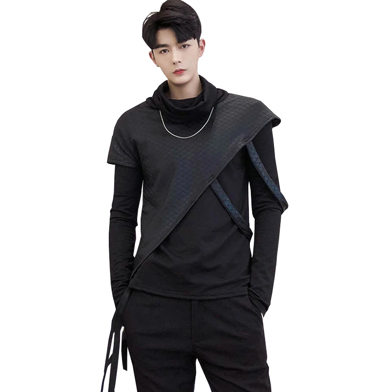 Men leather patchwork asymmetric design hip hop hoodie fake two piece men harajuku sweatshirt night club DJ singer stage costume
Men leather patchwork asymmetric design hip hop hoodie fake two piece men harajuku sweatshirt night club DJ singer stage costume