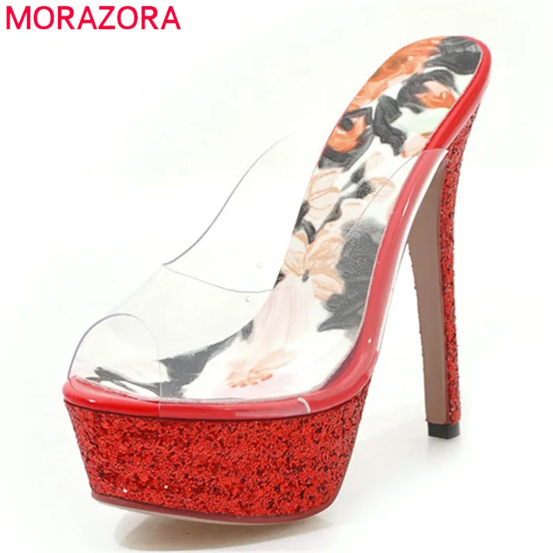 MORAZORA 2019 sexy women sandals peep toe high heels shoes female pvc Transparent platform footwear party wedding shoes woman
MORAZORA 2019 sexy women sandals peep toe high heels shoes female pvc Transparent platform footwear party wedding shoes woman