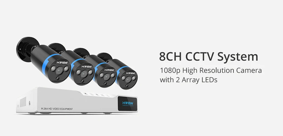 8420Q3AM H.VIEW Security Camera System 8ch CCTV System 4 1080P CCTV Camera 2.0MP Camera Surveillance Kit 8ch DVR 1080P HDMI Video Output