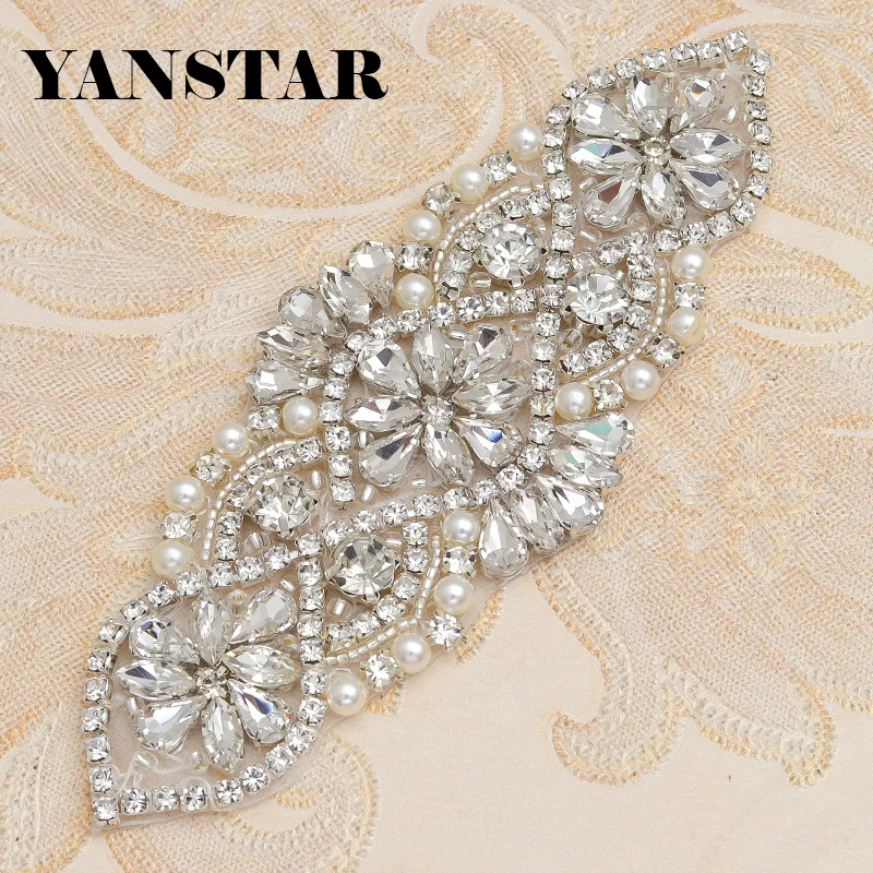 

YANSTAR 30PCS Wholesale Handmade Rhinestone Applique Sewing Wedding Dress Belt Rose Gold Crystal iron Bridal Decoration YS852