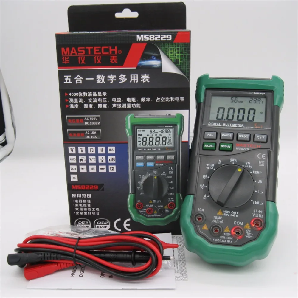 MASTECH MS8229 Digital Multimeter 5 in 1 Noise Illumination Temperature Humidity Tester Diagnostic-tool Auto Range LCD Backlight
MASTECH MS8229 Digital Multimeter 5 in 1 Noise Illumination Temperature Humidity Tester Diagnostic-tool Auto Range LCD Backlight