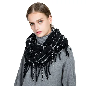 B Women Plaid Geometric Ring Scarves Coarse Tassel Stitching Color Artificial Wool Scarf Autumn Winter Thicken Warm Scarves
B Women Plaid Geometric Ring Scarves Coarse Tassel Stitching Color Artificial Wool Scarf Autumn Winter Thicken Warm Scarves