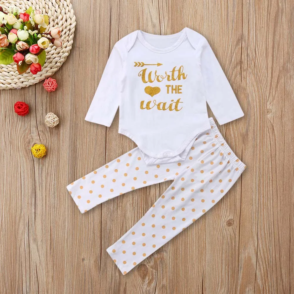 Fashion Newborn Infant Baby Girl Letter Romper O-Neck Tops Dot Pants Outfits 2Pcs Cotton Set Clothes
Fashion Newborn Infant Baby Girl Letter Romper O-Neck Tops Dot Pants Outfits 2Pcs Cotton Set Clothes