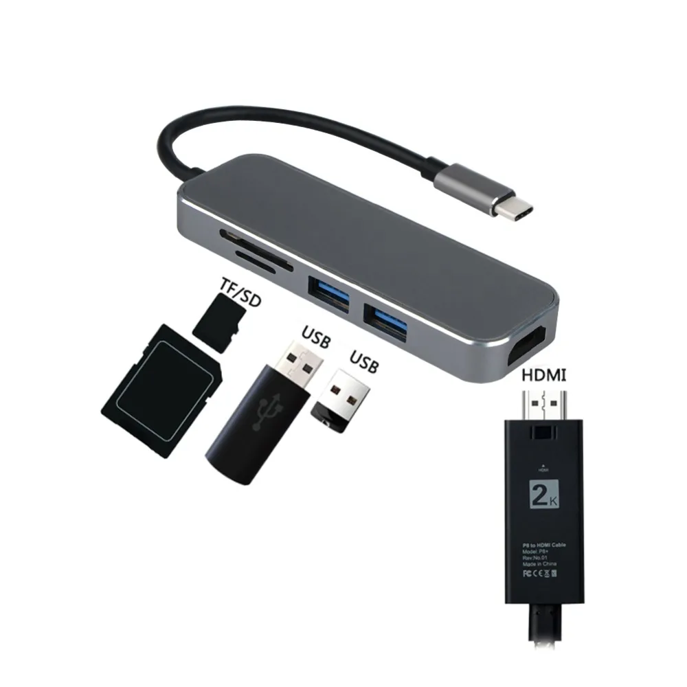 Silver 5 in 1 USB-C to HDMI Adapter with 2 Ports USB 3.0 SD+MicroSD Card Reader for MacBook Pro 2016/2017 HDMI Adapter
Silver 5 in 1 USB-C to HDMI Adapter with 2 Ports USB 3.0 SD+MicroSD Card Reader for MacBook Pro 2016/2017 HDMI Adapter