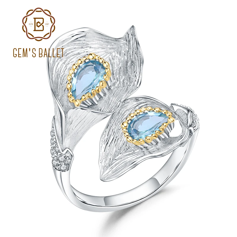 GEM'S BALLET 1.25C Natural Swiss Blue Topaz Calla lily Leaf Rings 925 Sterling Silver Handmade Adjustable Ring for Women Bijoux
GEM'S BALLET 1.25C Natural Swiss Blue Topaz Calla lily Leaf Rings 925 Sterling Silver Handmade Adjustable Ring for Women Bijoux