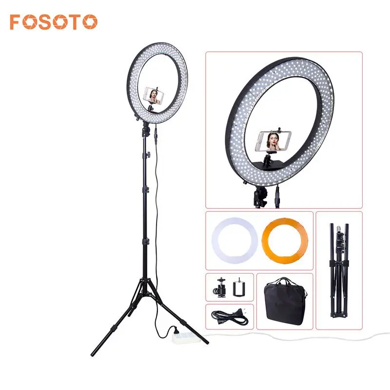 fosoto Newest RL188 DSLR Camera Photo Studio Phone Video 18"55W 240 LED 5500K Photography Dimmable Ring Light Lamp&Tripod Stand 
fosoto Newest RL188 DSLR Camera Photo Studio Phone Video 18"55W 240 LED 5500K Photography Dimmable Ring Light Lamp&Tripod Stand