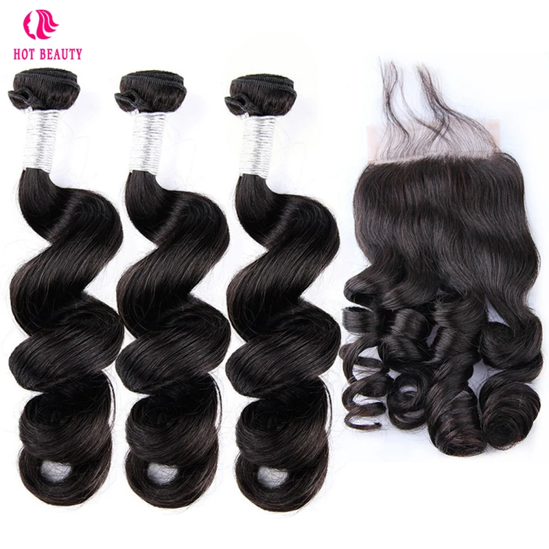 Hot Beauty Hair Peruvian Human Hair 3 Bundles With Closure 100% Remy Hair Peruvian Loose Wave with 4*4 Hand Tied Lace Closure
Hot Beauty Hair Peruvian Human Hair 3 Bundles With Closure 100% Remy Hair Peruvian Loose Wave with 4*4 Hand Tied Lace Closure