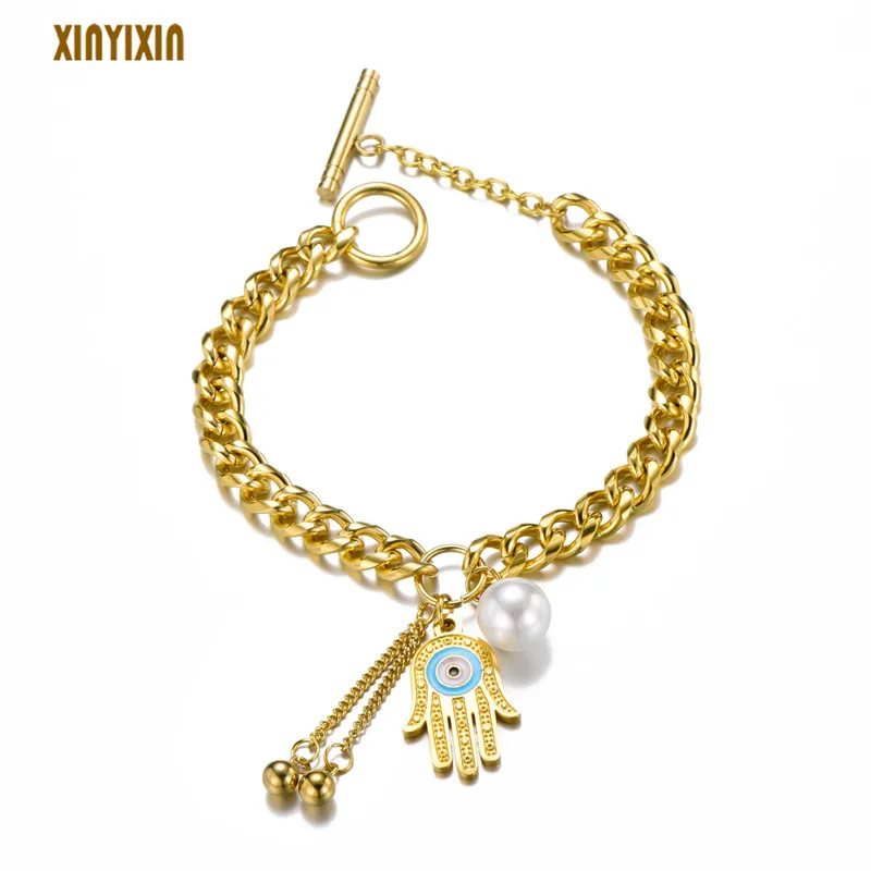 Big Round Pearl Stainless Steel Bracelet for Women Charm Gold Balls Blue Enamel Hand Bracelet Link Chain Fashion Jewelry Gift
Big Round Pearl Stainless Steel Bracelet for Women Charm Gold Balls Blue Enamel Hand Bracelet Link Chain Fashion Jewelry Gift