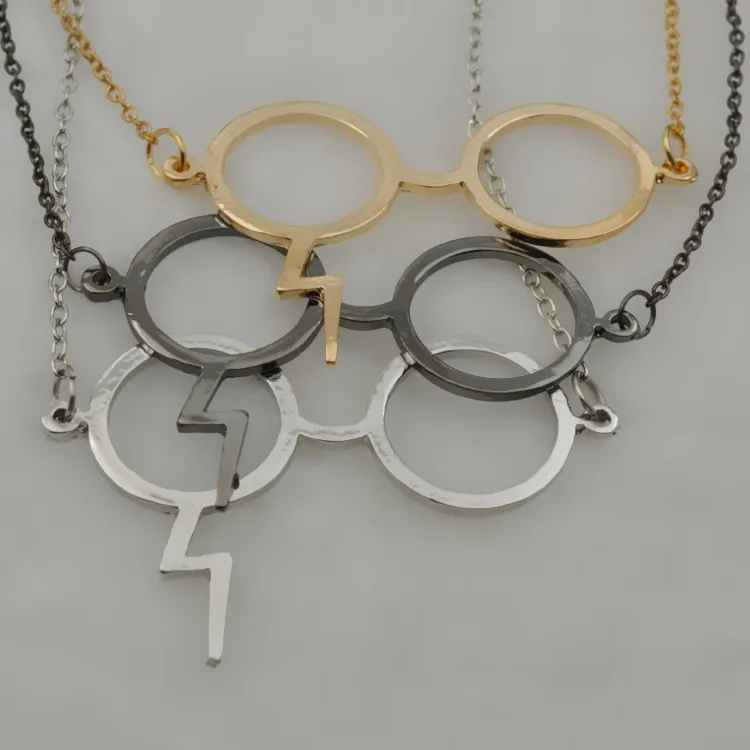 Glasses Necklace Lightning Bolt Scar Thunderbolt Black Gun Silver Gold Pendant Fashion Movie Jewelry Men Women Potter Wholesale
Glasses Necklace Lightning Bolt Scar Thunderbolt Black Gun Silver Gold Pendant Fashion Movie Jewelry Men Women Potter Wholesale