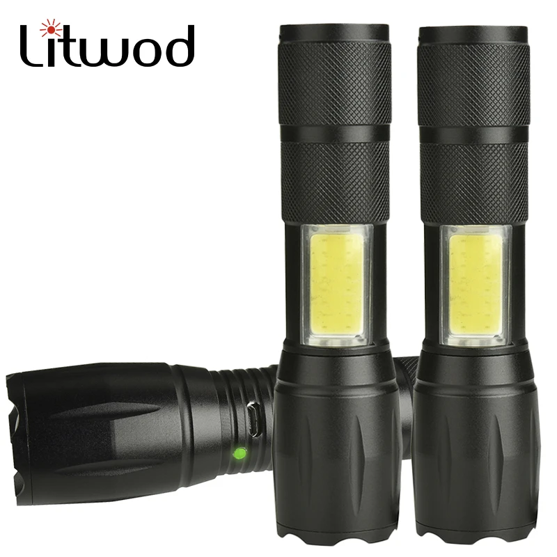 z20 litwod 5pcs Micro USB rechargeable LED Flashlight torch XML T6 COB 5000LM Torch light lantern 4 Modes Zoomable for Camping | Лампы и