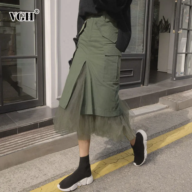 VGH Women's Skirt Tulle Patchwork Autumn Split High Waist Packet Hip Skirt Female Long Casual Clothing Fashion
VGH Women's Skirt Tulle Patchwork Autumn Split High Waist Packet Hip Skirt Female Long Casual Clothing Fashion