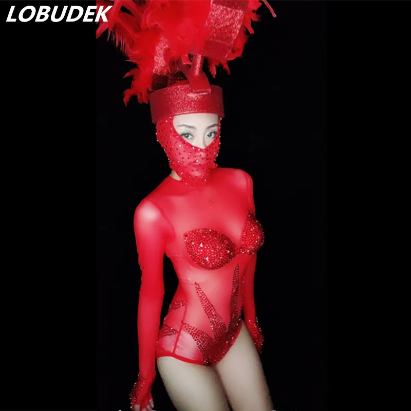 Valentine's Day Party Dance Teams Stage Wear Red Mesh Perspective Rhinestones Bodysuit Model Catwalk Nightclub Bar Dance Costume
Valentine's Day Party Dance Teams Stage Wear Red Mesh Perspective Rhinestones Bodysuit Model Catwalk Nightclub Bar Dance Costume