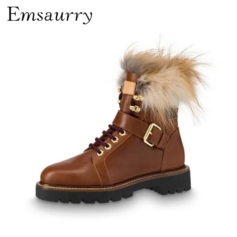 Genuine Leather Martin Boots Square Heel Round Toe Studded Buckle Fur Cross-tied British Winter Booties Women
Genuine Leather Martin Boots Square Heel Round Toe Studded Buckle Fur Cross-tied British Winter Booties Women