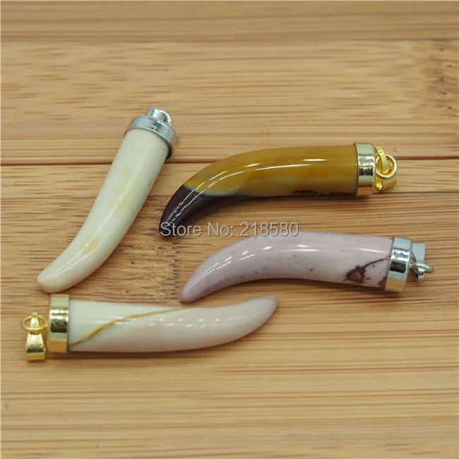 P15052122 Jaspers Horn Tusk Pendant with Gold Or Silver Cap